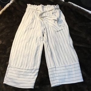 White w/ black striped Linen gaucho / culotte pant